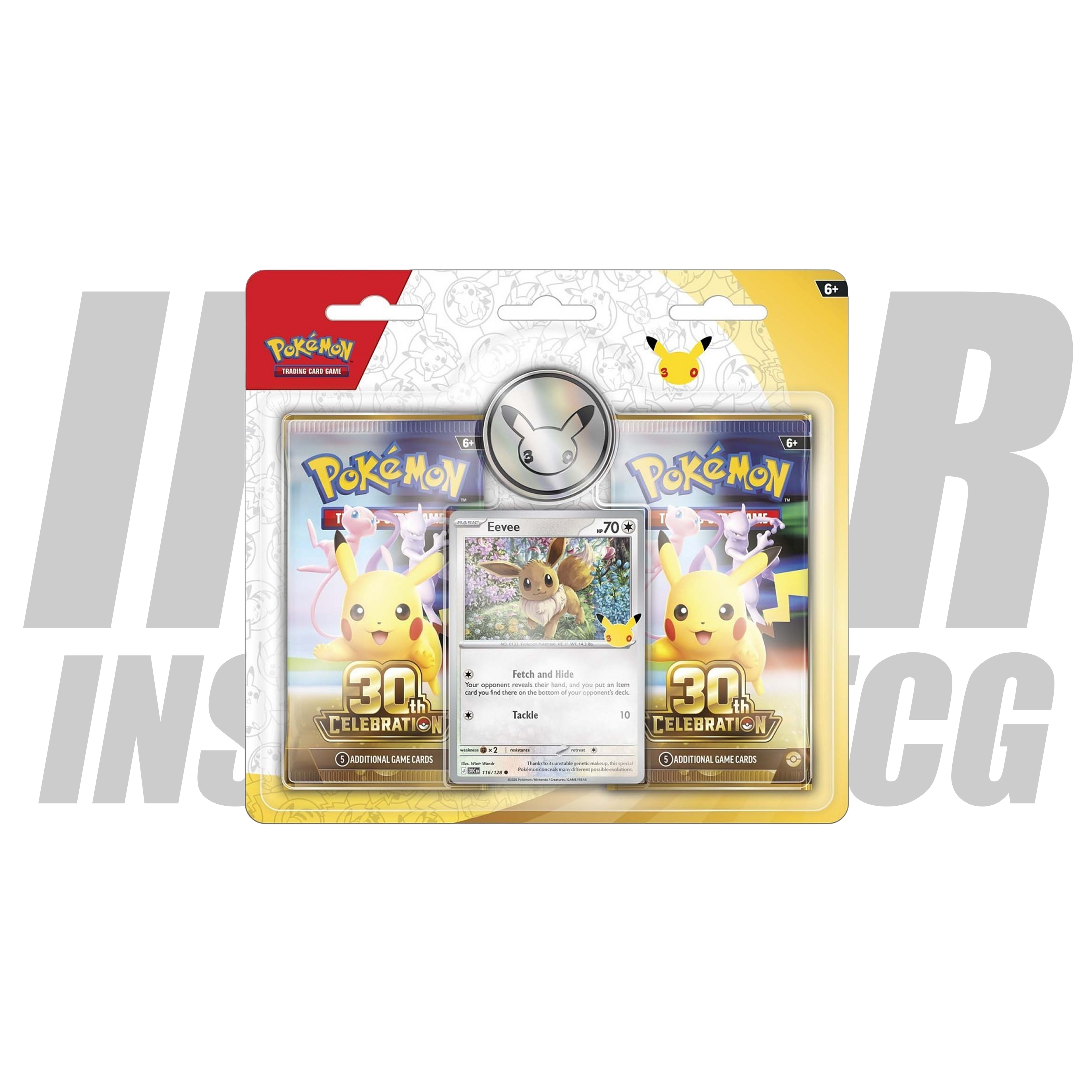 30th Celebration Eevee Card with 2 Booster Packs & Coin